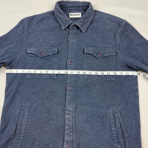 Barbour Mens Twill Overshirt Shirt Jacket Sz Large Thick Dark Blue Button Up B6 - Picture 7 of 8